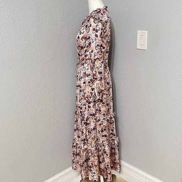 Alexis Satin Sequined Floral Adjustable Waist Peasant Flowy Maxi Dress Size XS - Picture 3 of 9